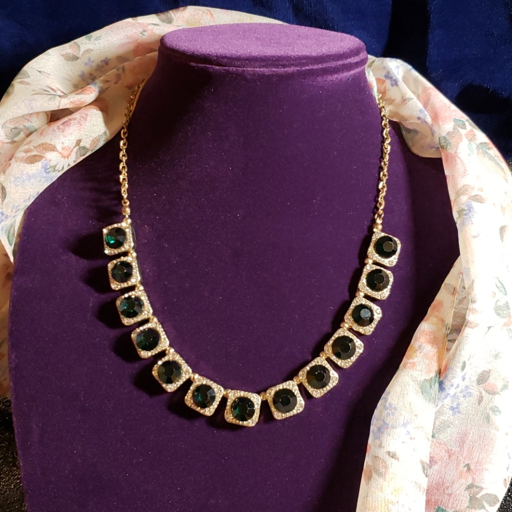 Emerald and Diamond with gold accents necklace